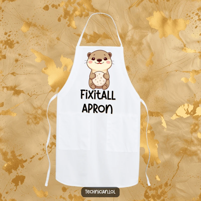 Funny Otter Multitool Apron: A smiling otter proudly holds a multitool, ready to assist in the kitchen with humor and charm.