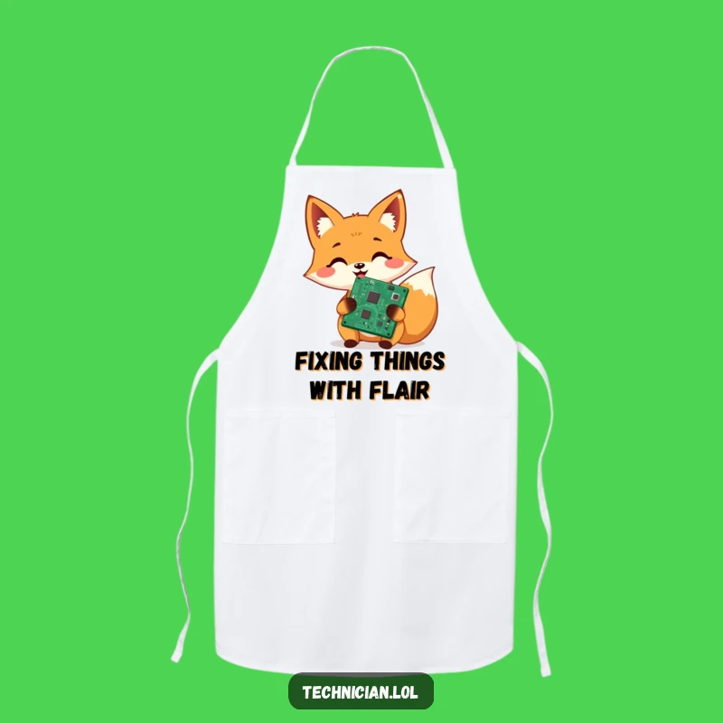 Funny Fox Tech Repair Apron: Cook and code with this cheerful circuit fixer, a perfect funny gift!