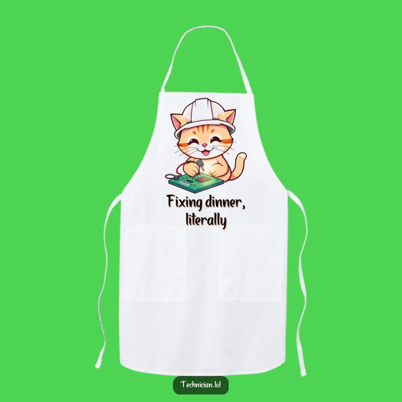 Funny Cat Electrician Apron, Tech Cartoon Humor, Practical Funny Gift