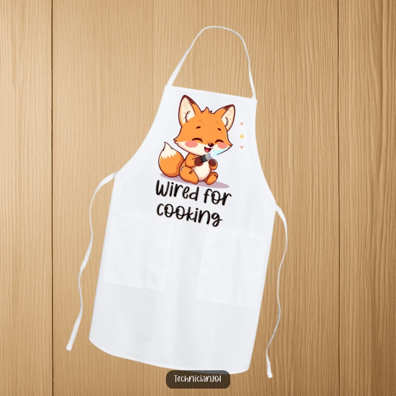 Funny Aprons: A happy fox expertly solders wires with a glowing tool, keeping you protected and smiling during your creative projects.