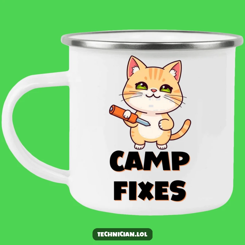 Funny Determined Cat Screwdriver Camping Mug - Rugged and Hilarious Fixer Gear!