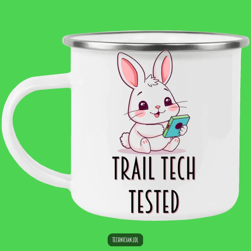 Funny Rabbit Camp Mug: Durable Rabbit with Gadget, Rugged Funny Gift