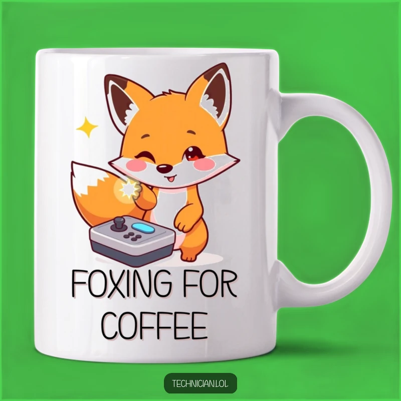 Funny Fox Tech Mug: Excited Gamer Gift for Console Enthusiasts