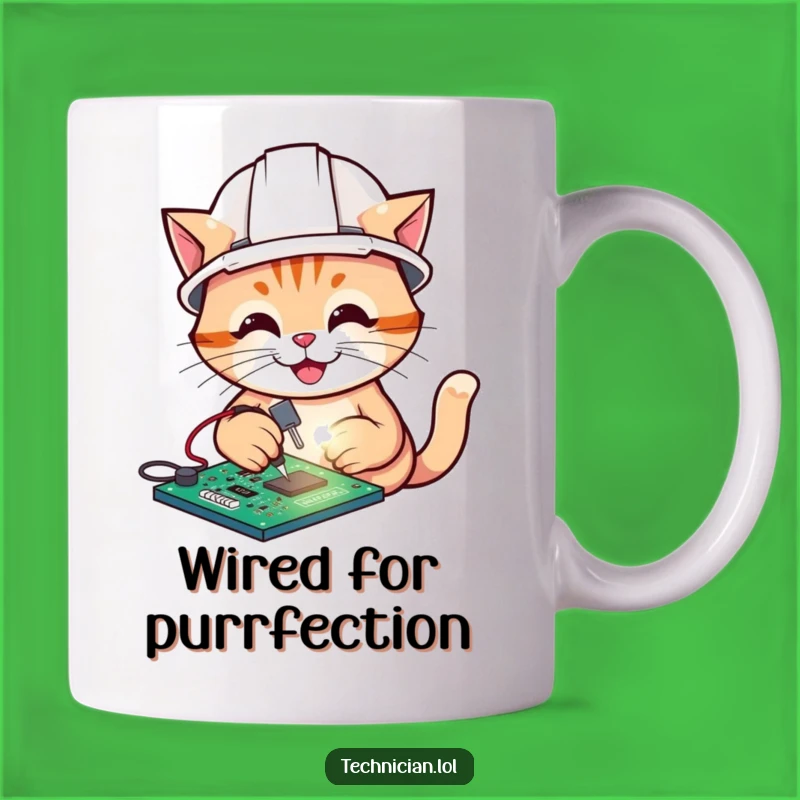 Funny Cat Electrician Mug, Hard Hat Cartoon Character, Unique Funny Gift