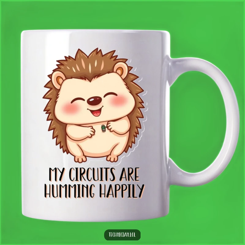 Funny Hedgehog Mug: Giggling Techie Building Gadgets, Perfect Humorous Gift for Geeks
