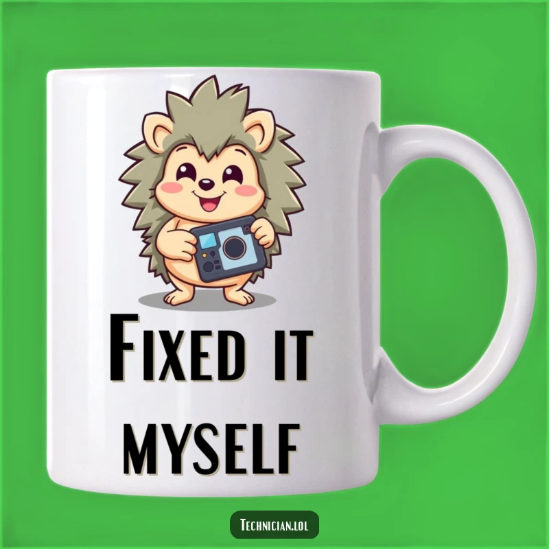 Funny Hedgehog Repair Mug: Cheerful Hedgehog with Gadget, Perfect Funny Gift for Techies
