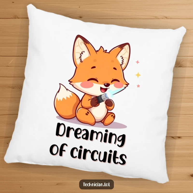 Funny Pillows: A happy fox glows with concentration while soldering, making this pillow a comfortable and humorous addition for any maker's den.