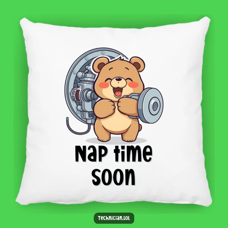 Funny Bear Mechanic Pillow: Cozy Engineer Accent, Perfect Humorous Gift