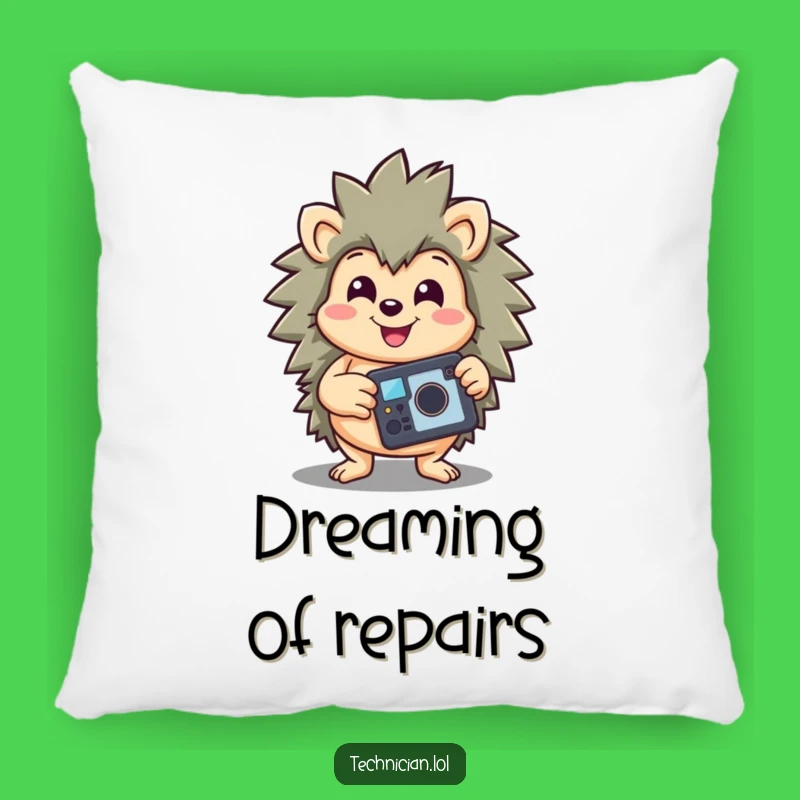 Funny Hedgehog Accent Pillow: Soft Hedgehog with Repaired Gadget, Cute Funny Gift Pillow