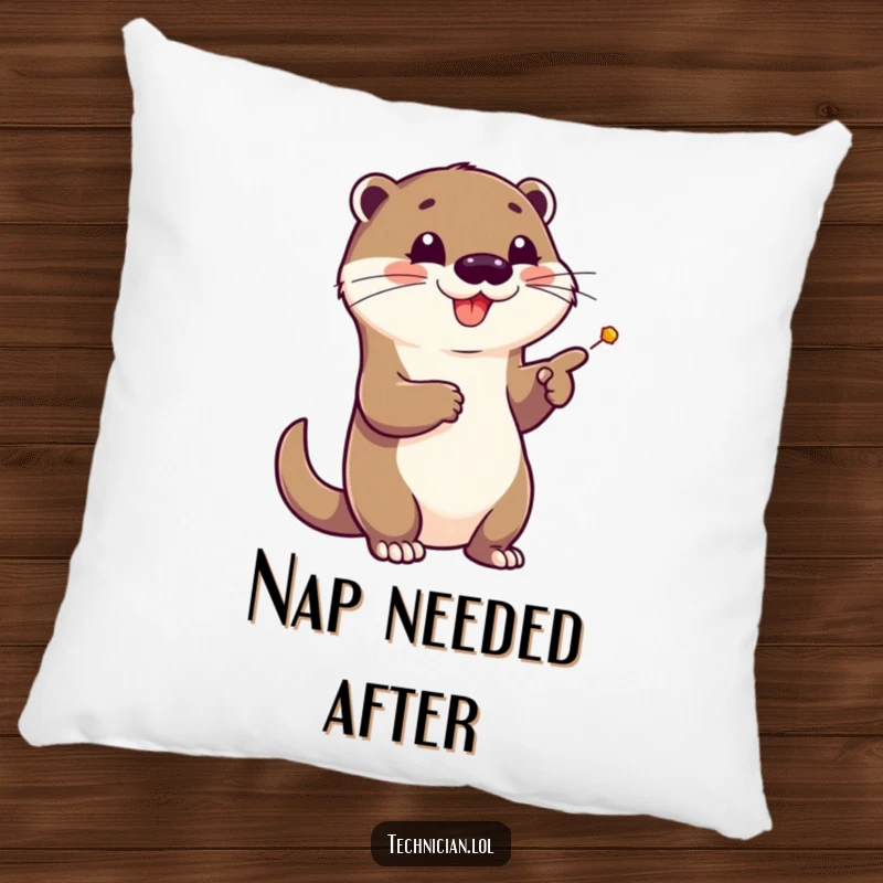 Funny pillow featuring a cheerful otter pointing at a complex schematic, offering comfort and a humorous reminder of brilliant ideas.