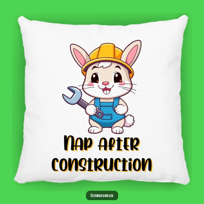 Funny Bunny Builder Pillow: Cozy DIY Decor, Hilarious Hard Hat Hero Gift