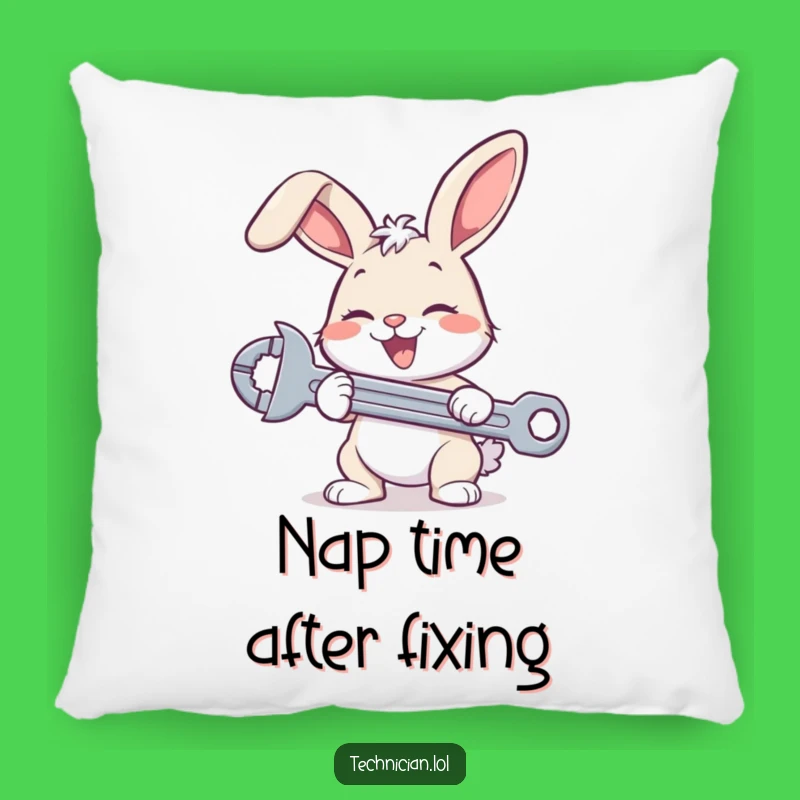 Funny Bunny Mechanic Pillow: Cozy Comfort With A Happy Hare & Wrench, Perfect Gift Accent