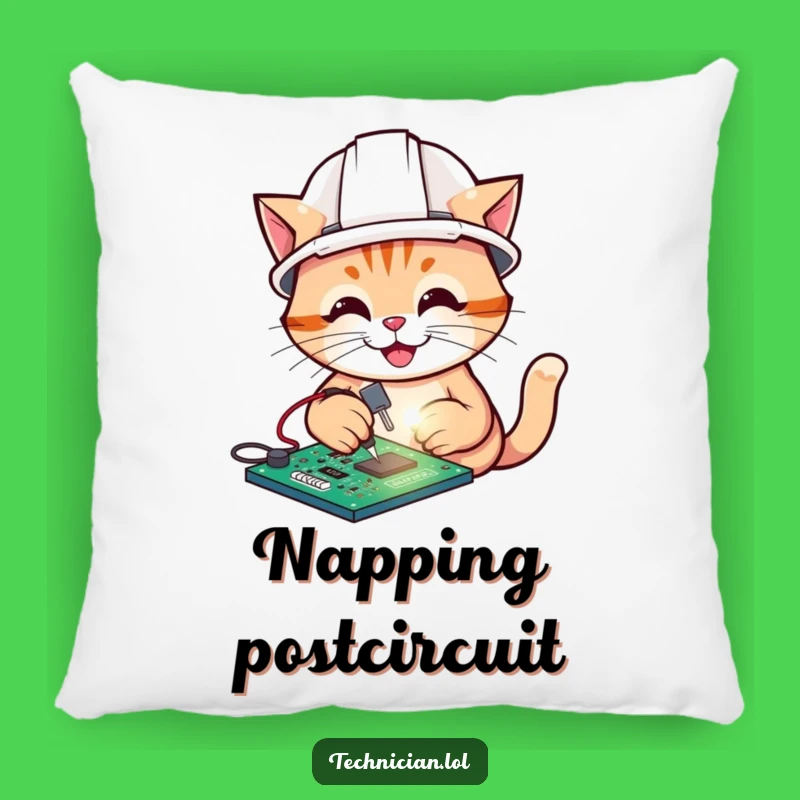 Funny Cat Electrician Pillow, Soft Tech Comfort, Cozy Funny Gift