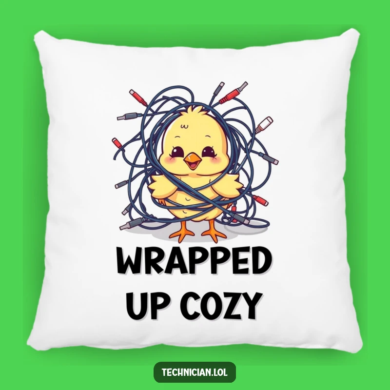 Funny Chick Cables Pillow: Cozy Tech Comfort, Soft Funny Gift