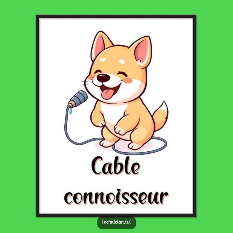 Funny Dog Cable Plug Digital Art Print: Energetic Pup Decor Gift
