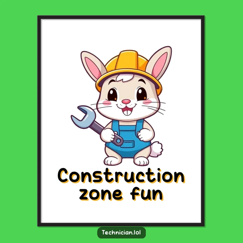 Funny Bunny Builder Digital Art: Instant DIY Decor, Cheerful Hard Hat Print Gift