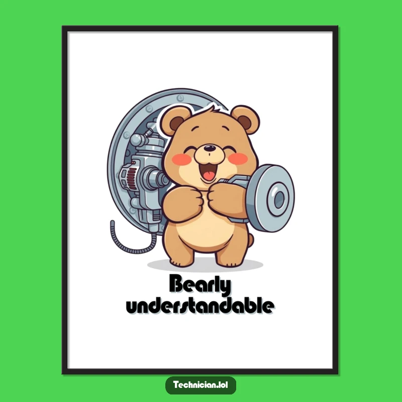 Funny Bear Mechanic Digital Art: Instant Engineer Decor, Perfect Humorous Gift