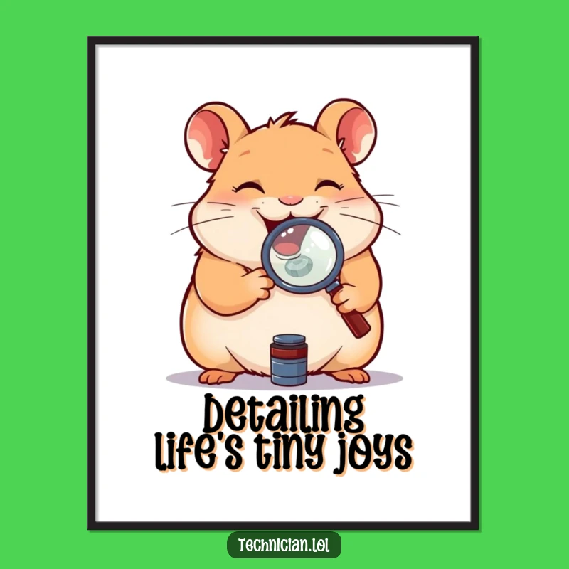 Funny Hamster Magnifying Glass Digital Art: Curious Printable, Instant Gift