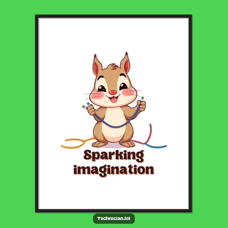 Funny Squirrel Wire Connector Digital Art: Instant Electrician Decor, Cheerful Print Gift