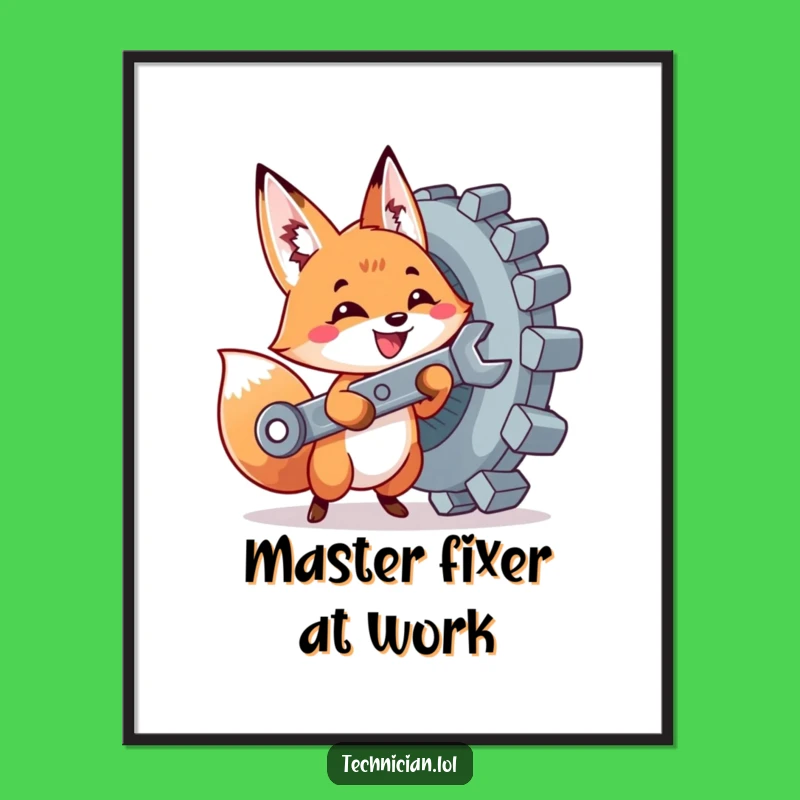 Funny Fox Mechanic Digital Art: Cute DIY Wall Decor - Amazing Funny Gift!