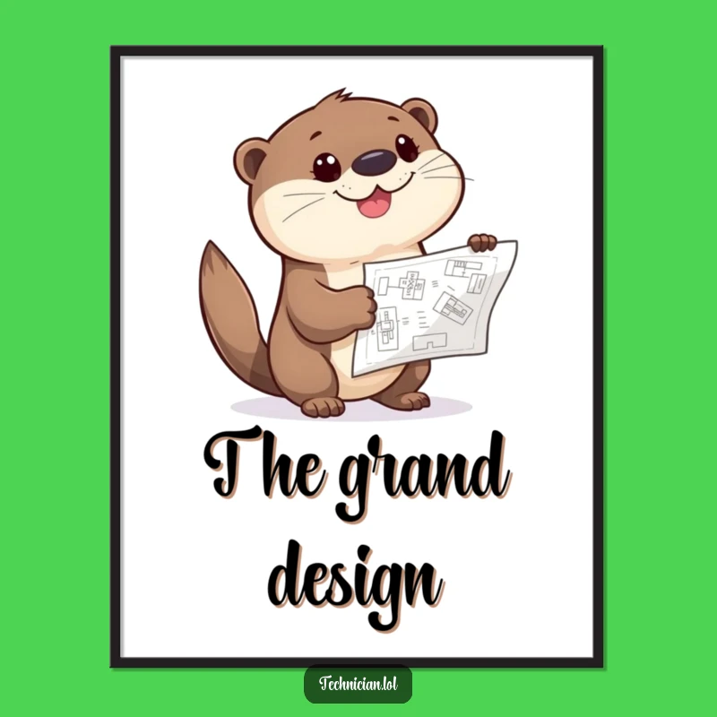 Funny Otter Digital Print: Giggle Blueprint Art, Curious Creator Gift