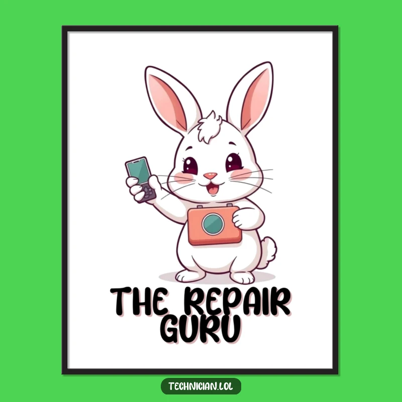 Funny Rabbit Fixed Gadget Print - Whimsical Cartoon Art & Funny Gift