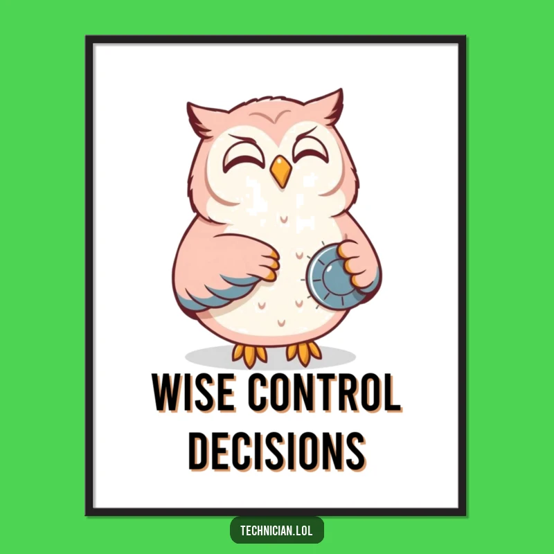 Funny Owl Control Panel Digital Art: Calm Printable, Instant Gift
