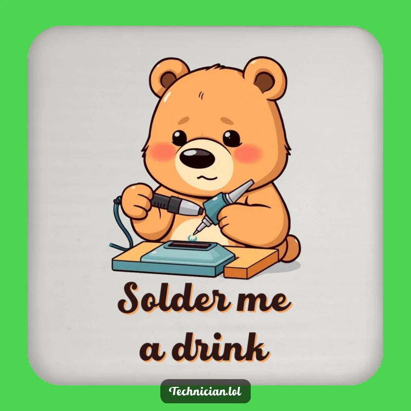 Funny Bear Coaster: Intense Maker with Soldering Iron, Workshop Decor Gift