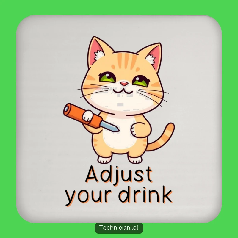 Funny Determined Cat Screwdriver Coaster - Protect Surfaces with Feline Focus!