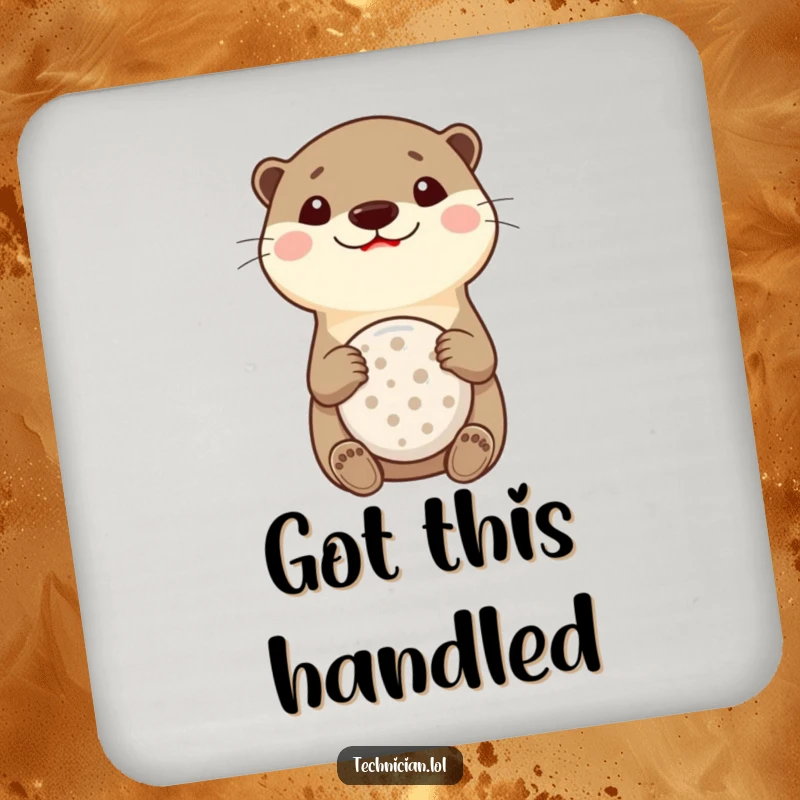 Funny Otter Multitool Coaster: A cheerful otter with a big smile holds a multitool, guarding your surfaces with humor.