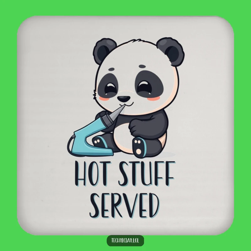 Funny Panda Coaster Set: Focused Panda with Soldering Iron, Unique Funny Gift