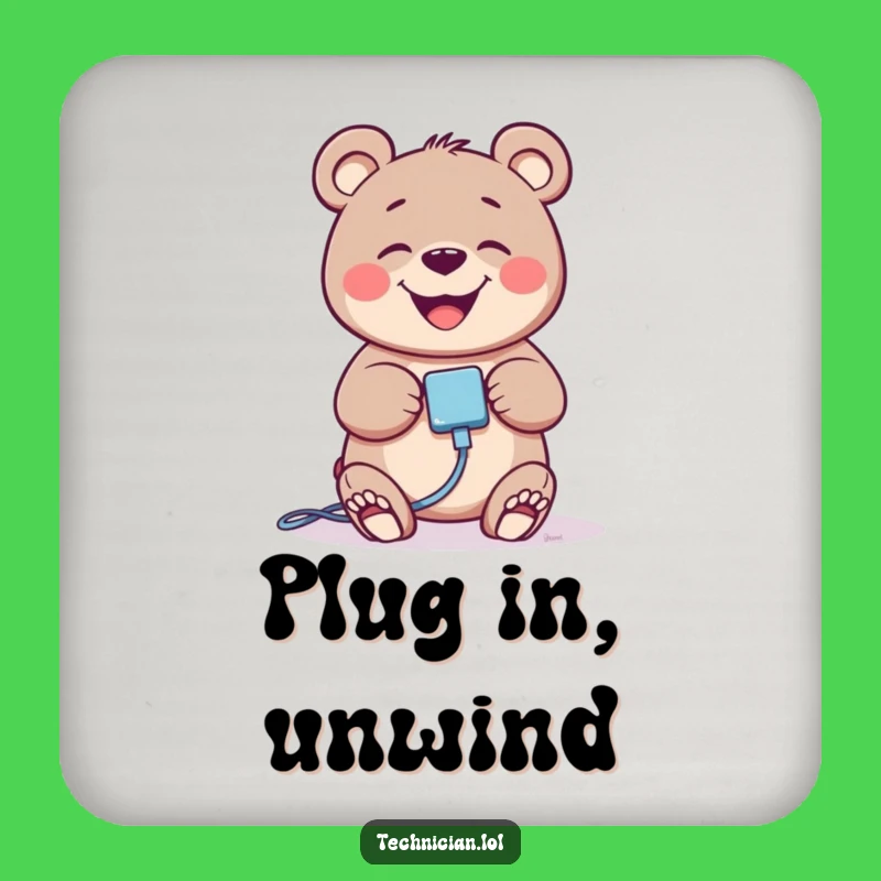 Funny Giggling Bear Tech Drink Coaster - Protect Surfaces Happily
