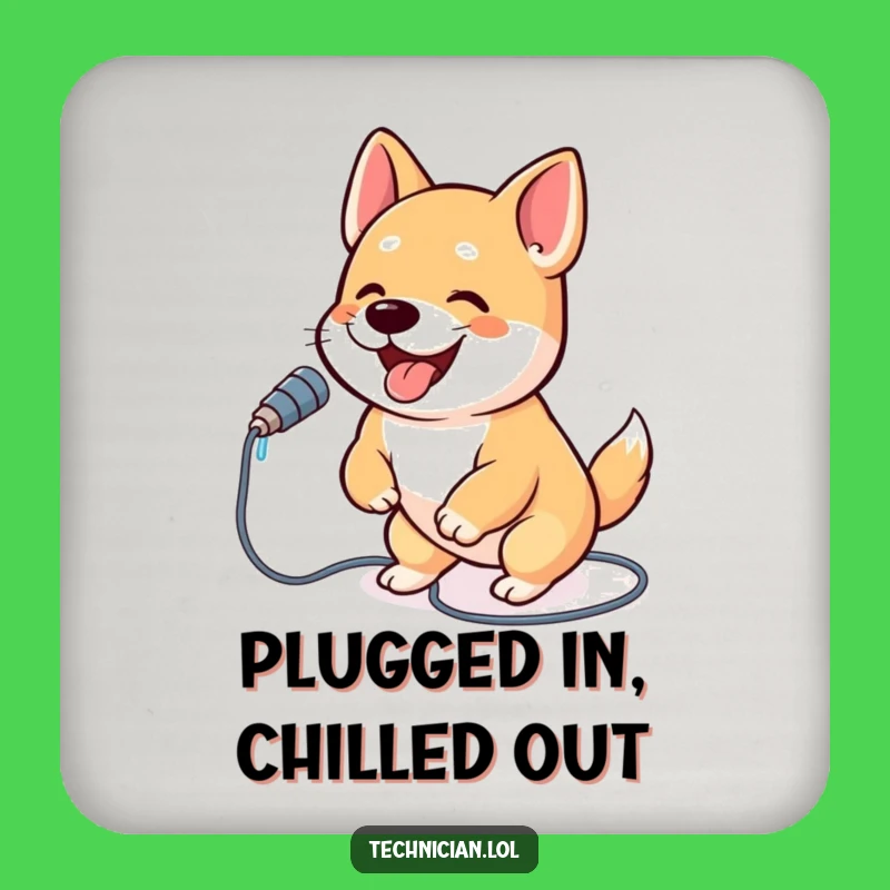 Funny Dog Cable Plug Drink Coaster: Protect Surfaces with Pup Power Gift