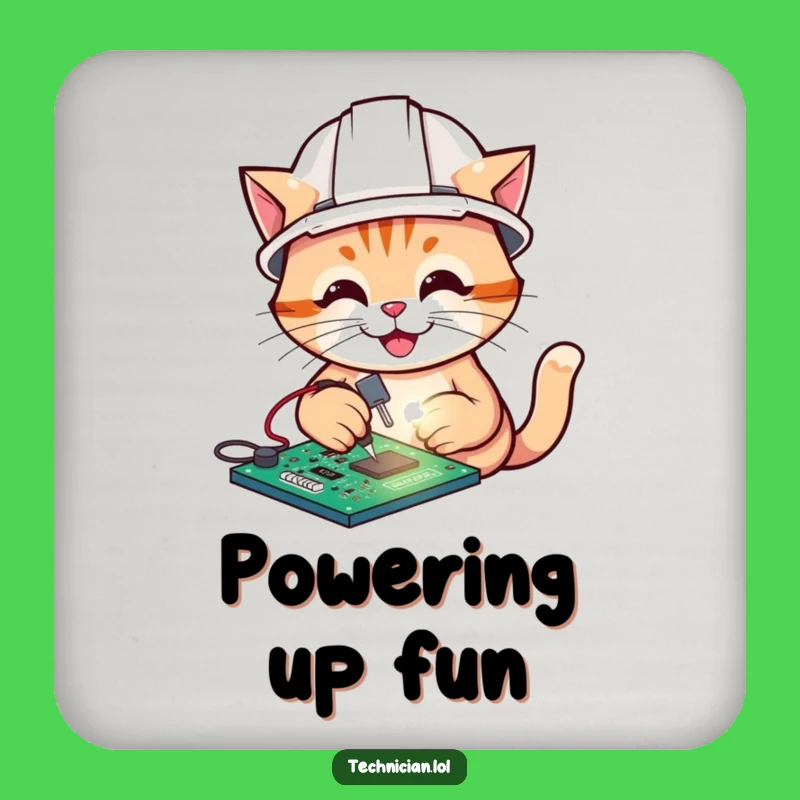 Funny Cat Electrician Coaster, Tech Cartoon Art, Quirky Funny Gift