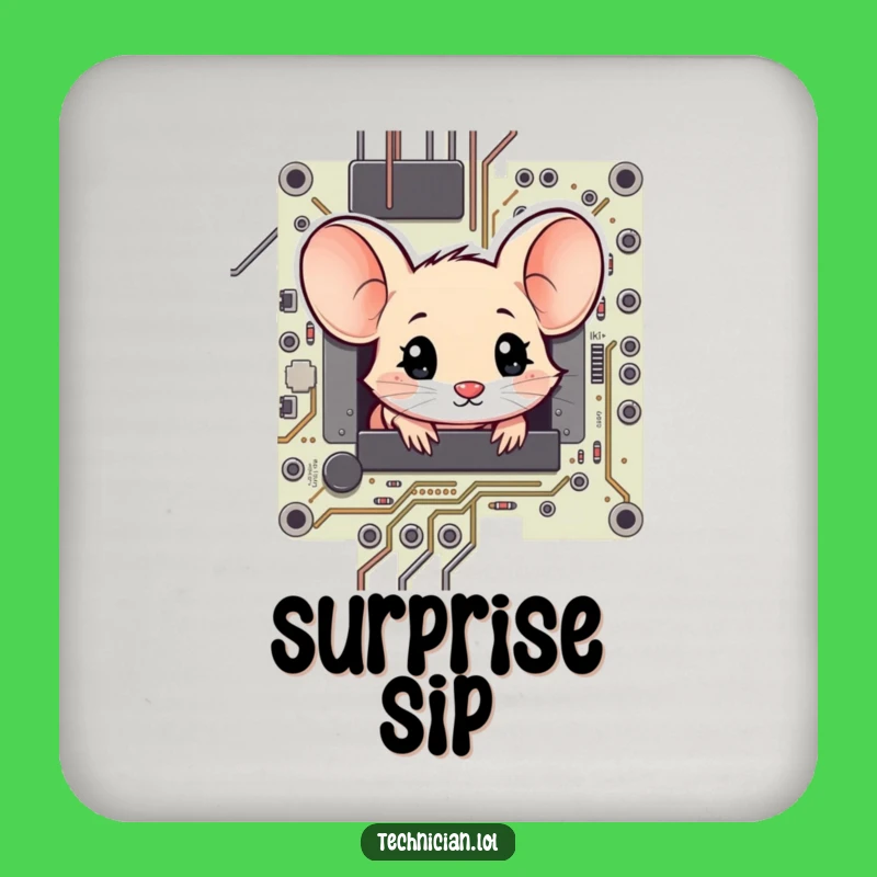 Funny Shy Mouse Circuit Board Coaster - Protect & Geek Out!
