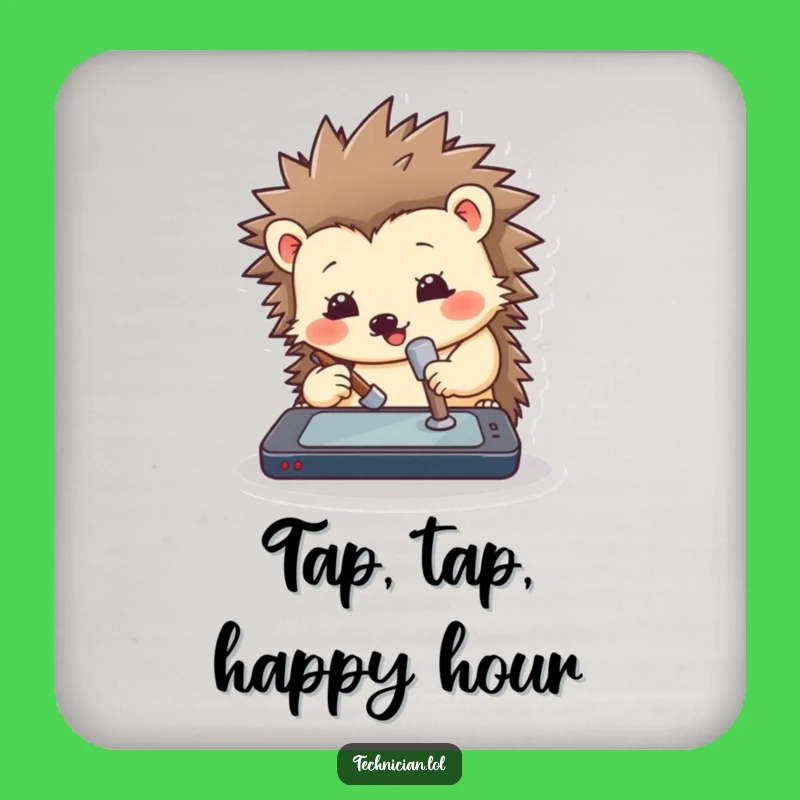 Funny Hedgehog Hammer Drink Coaster: Protect Surfaces with Tech Humor Gift