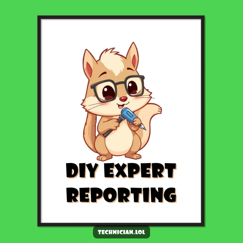 Funny Squirrel Art Print: Quirky Engineer Squirrel with Screwdriver, Whimsical Funny Gift Decor