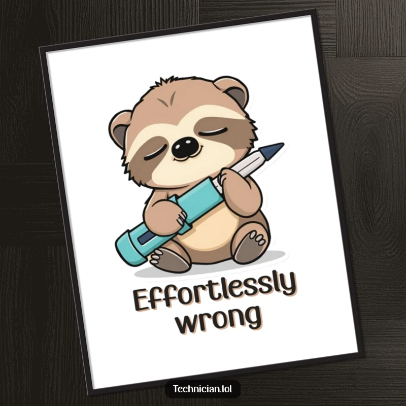 Funny Sloth DIY Poster: A sleepy sloth holds a screwdriver in a comical, backwards manner, bringing lighthearted humor to decor.