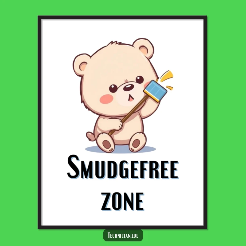 Funny Bear Cleaning Poster: Meticulous Art for Your Space Gift