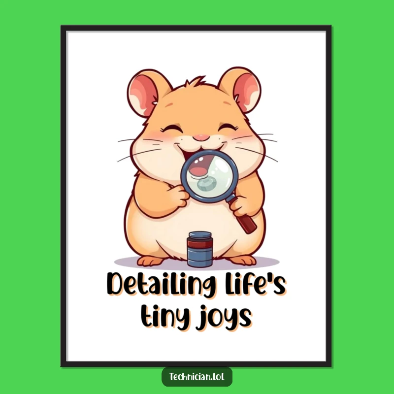 Funny Hamster Magnifying Glass Poster: Curious Wall Art, Hilarious Gift