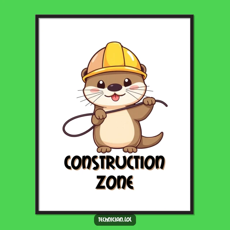 Funny Otter Hard Hat Wire Poster - Quirky Wall Art and Hilarious Gift!