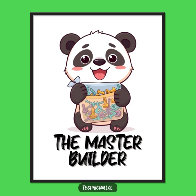 Funny Panda Screw Art Poster: Proud Bear Showcasing Its Collection - A Delightful Funny Gift!