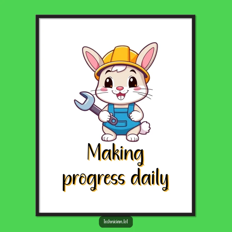Funny Bunny Builder Poster: Cheerful DIY Art, Hilarious Hard Hat Wall Decor Gift