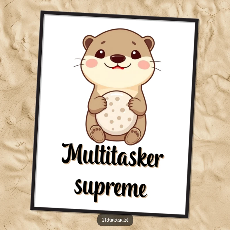 Funny Otter Multitool Poster: A curious and smiling otter proudly displays its versatile multitool, bringing humor to wall decor.