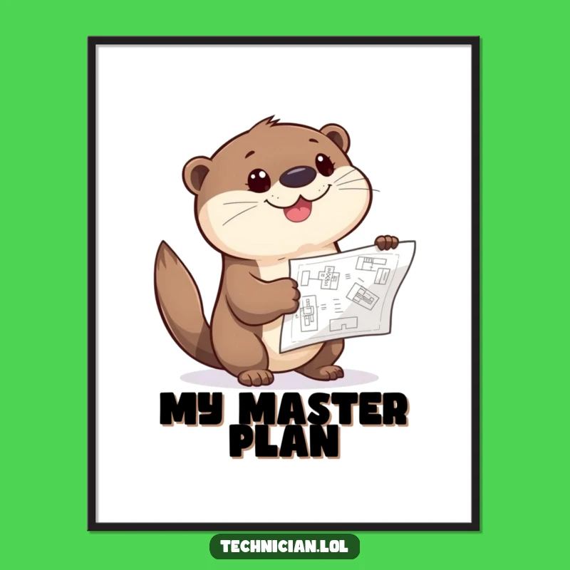 Funny Otter Poster: Giggle Blueprint Art, Curious Creator, Wall Decor Gift
