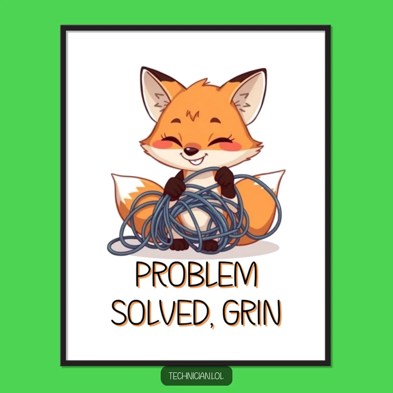 Funny Fox Wire Fixer Poster: Determined Art, Hilarious Tech Support Wall Decor Gift