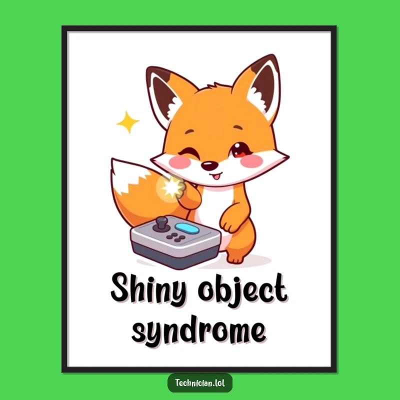 Funny Fox Tech Poster: Enthusiastic Gamer Art, Perfect Humorous Gift