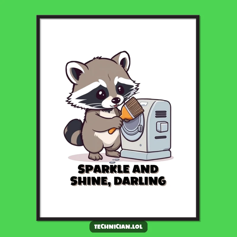 Funny Raccoon Poster: Determined Cleaner Art, Hilarious Wall Decor, Perfect Humorous Gift