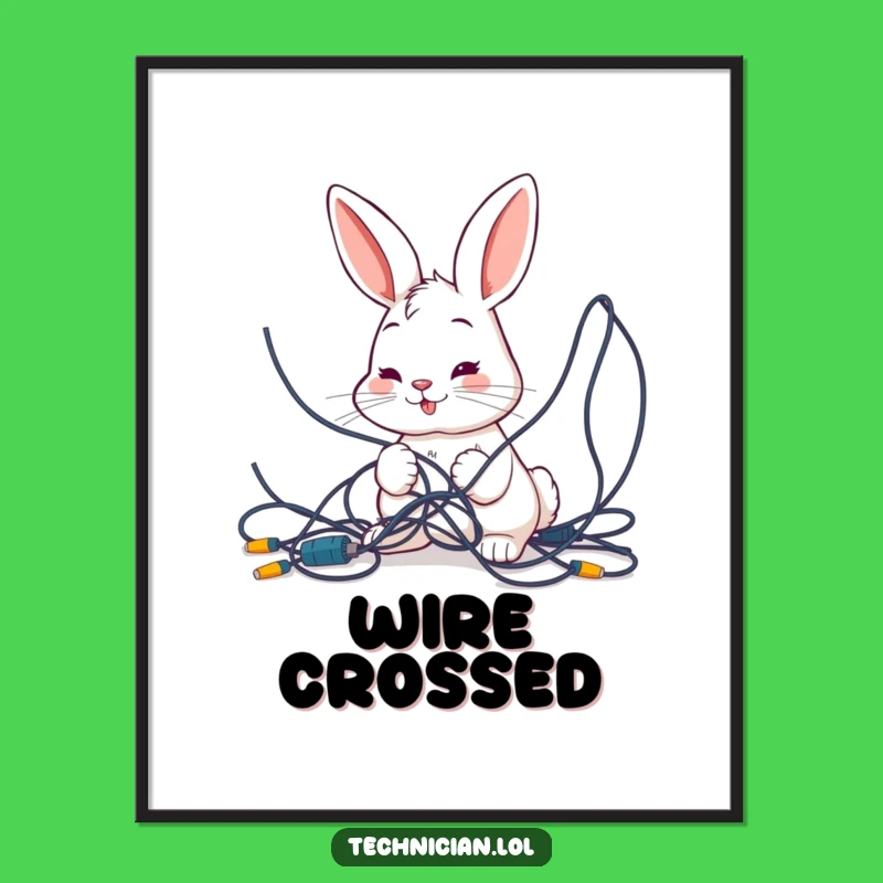 Funny Bunny Wires Poster - Tech Problem Wall Art Gift