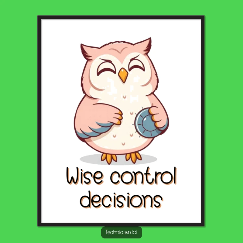 Funny Owl Control Panel Poster: Wise Wall Art, Hilarious Gift